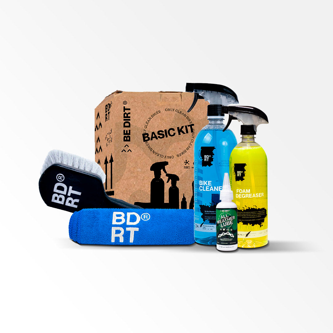 BE_DIRT_BASIC_KIT_DESENGRASANTE_FOAM_DEGREASER_LIMPIADOR_BIKE_CLEANER_MICROFIRA_TOALLA_FOAM_DEGREASER_LIMPIADOR_BIKE_CLEANER_CEPILLO_SUAVE_SOFT_BRUSH_ALL_WEATHER_LUBRICANTE_TODO_CLIMA_CICLISMO_BICICLETA_ENDURO_RUTA